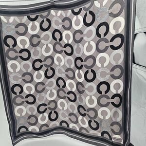 Vintage Coach C Logo Print 100% Silk scarf 26" square Black Cream Taupe Grey